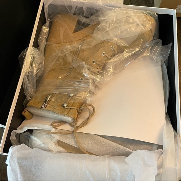 New Steven New York by Steve Madden Faux Suede Beena Heeled Combat Boot in Sand - Picture 4 of 4